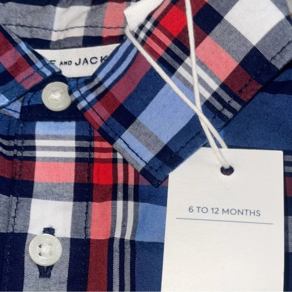 NWT Janie and Jack baby plaid collared button up onesie jumper 6-12 months blue - Picture 4 of 7